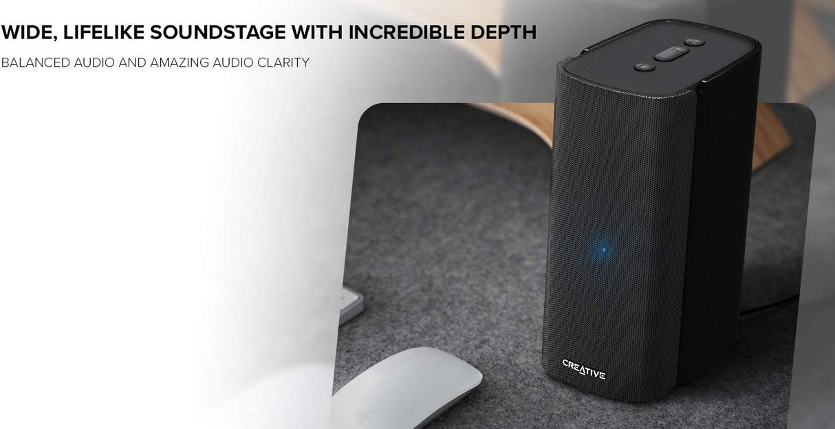 Creative T100-2.0 Compact Hi-Fi Desktop Speakers, up to 80W Peak Power with Bluetooth 5.0, Optical-in, AUX-in, Wide Soundstage and Audio Clarity with Bass Control for Computers and Laptops (Black)