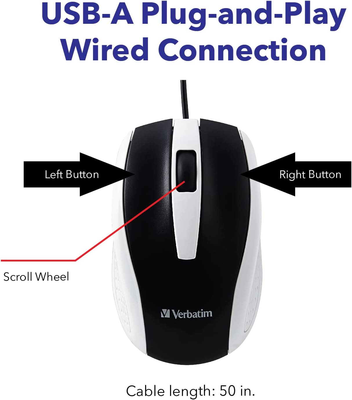 Verbatim Corded Notebook Optical Mouse - White