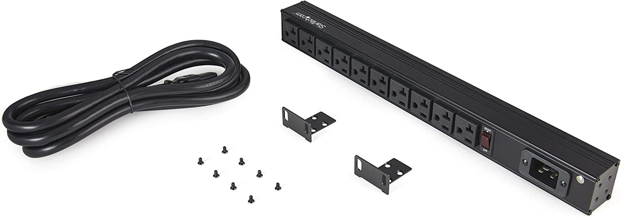 StarTech.com 10 Outlet Rack Mount Power Strip 125V/16 Amp - 1U Horizontal 19" Rackmount PDU - NEMA 5-20P Input - 10x NEMA 5-15/20R Outlets - Rack Mount PDU - UL Listed - 8ft Power Cord (RKPW101920) 10 Outlets | 16A