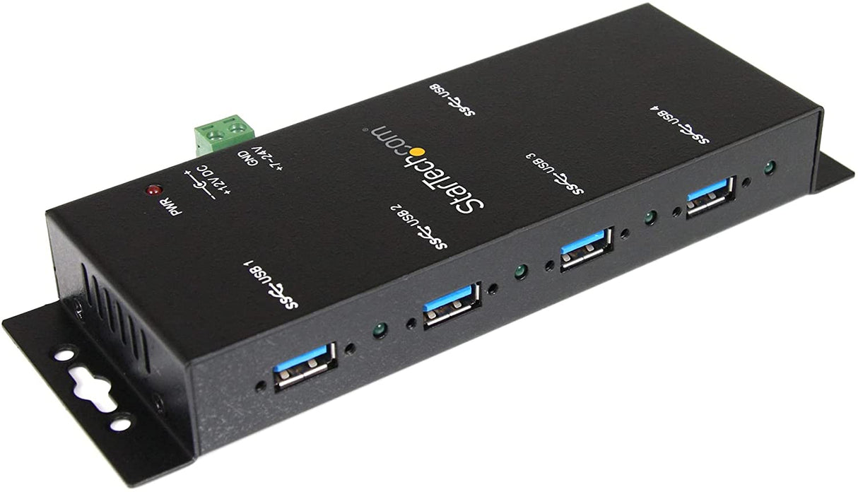 StarTech.com 4-Port USB 3.0 Hub - Metal Industrial USB-A Hub - Wall or Desk Mountable USB Data Hub - TAA Compliant USB Expander Hub (ST4300USBM)