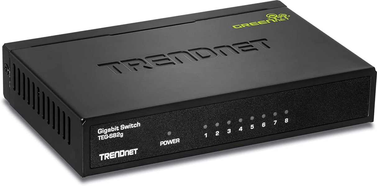 TRENDnet 8-Port Gigabit GREENnet Switch, Ethernet Network Switch, 8 x 10-100-1000 Mbps Gigabit Ethernet Ports, 16 Gbps Switching Capacity, Metal, Lifetime Protection, Black, TEG-S82G 8-Port Unmanaged
