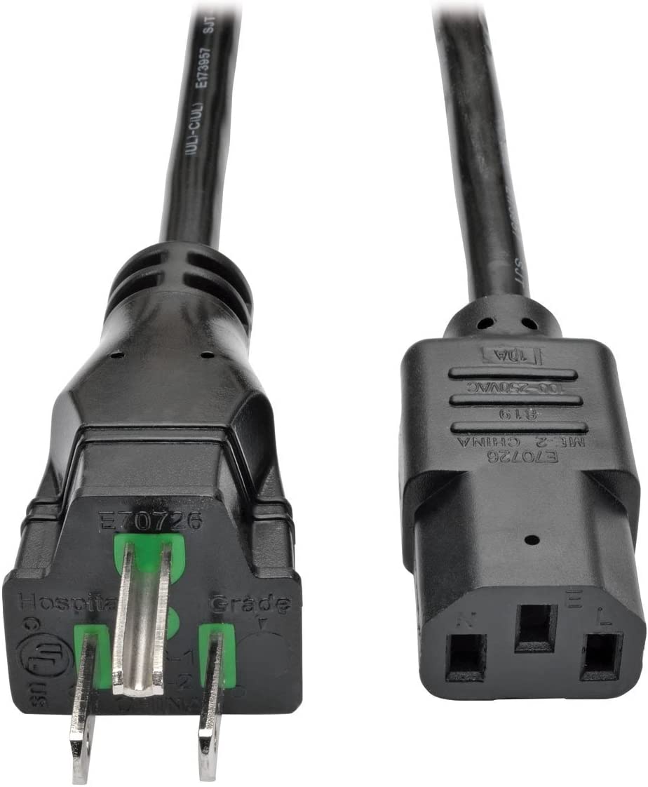 Tripp Lite Hospital Medical Power Cord, 10A, 18AWG, 5-15P to C13, 6' (P006-006-HG10) 6 ft. 10A