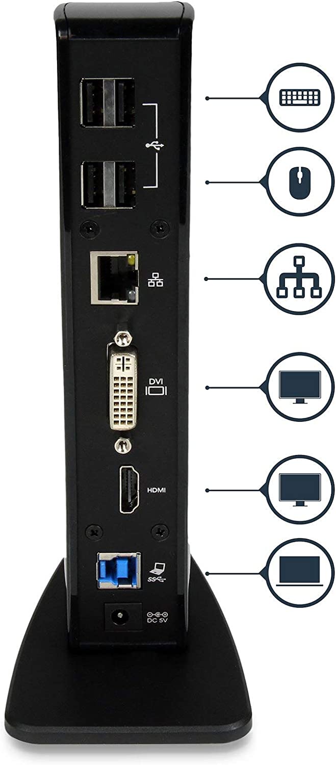 StarTech.com Dual Monitor USB 3.0 Laptop Docking Station with HDMI/DVI/VGA & 6xUSB Ports - Universal USB Dock for Mac & Windows - Black (USB3SDOCKHD) 2 x monitor|2 x USB-A 3.0|4 x USB-A 2.0