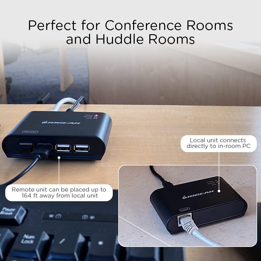 Iogear USB 2.0 4 Port USB Extender - Up To 165Ft - Cat5, Cat5e or Cat6 Ethernet - High Speed (480Mbps) - Plug-n-Play - TAA compliant - Windows - MacOS - GUCE64