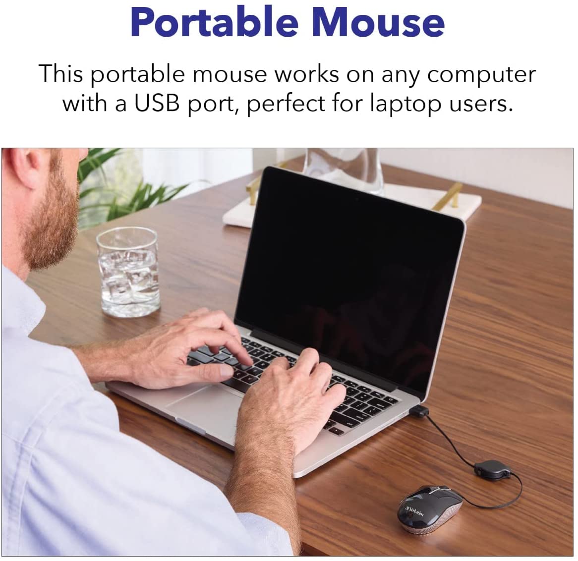 Verbatim USB Corded Mini Travel Optical Wired Mouse for Mac and PC - Commuter Series Blue