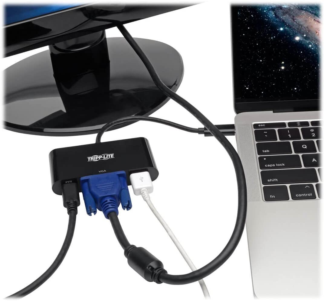 Tripp Lite USB C to VGA Multiport Adapter with USB-A Hub and PD Charging 1080p, USB 3.1 Gen 1, Thunderbolt 3 Black VGA, USB-A, PD Charging