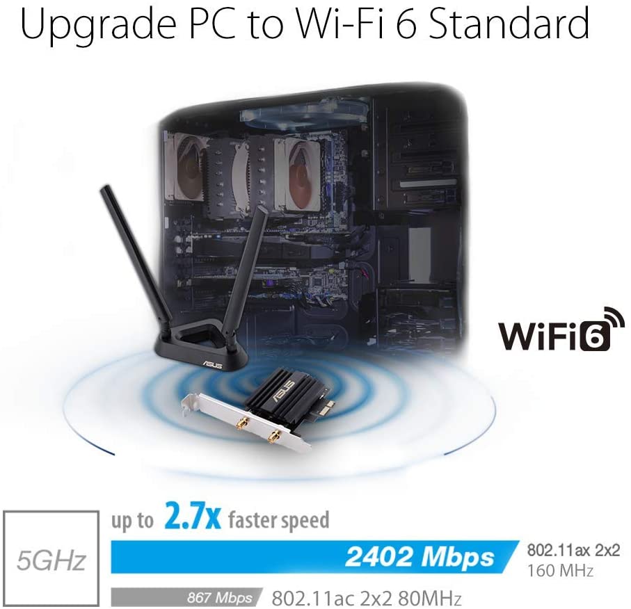 Asus AX3000 (Pce-AX58BT) Next-Gen WiFi 6 Dual Band PCIe Wireless Adapter with Bluetooth 5.0 - Ofdma, 2x2 MU-Mimo and Wpa3 Security,Black