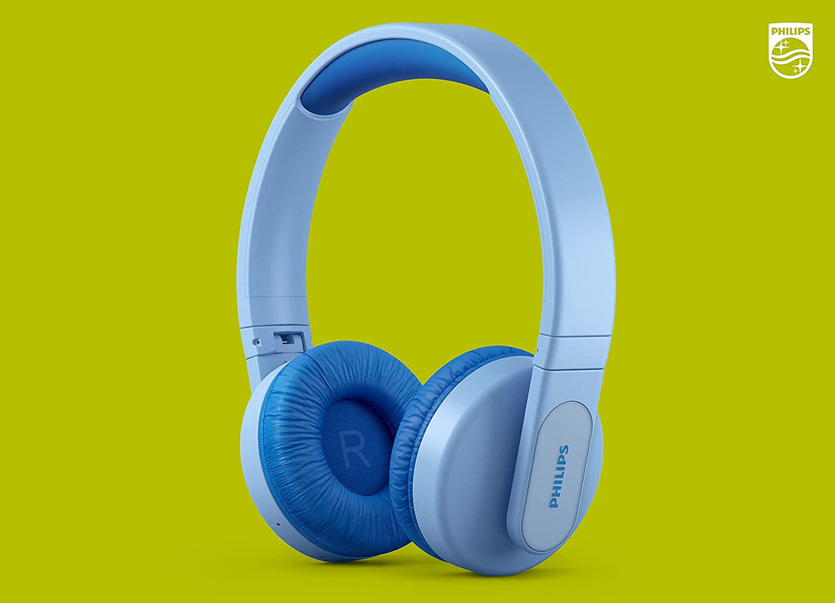 Philips K4206 Kids Wireless On-Ear Headphones, Bluetooth + Cable Connection, 85dB Limit for Safer Hearing, Built-in Mic, 28 Hours Play time, Parental Controls via Philips Headphones Blue Adjustable headband for kids Wireless with mic