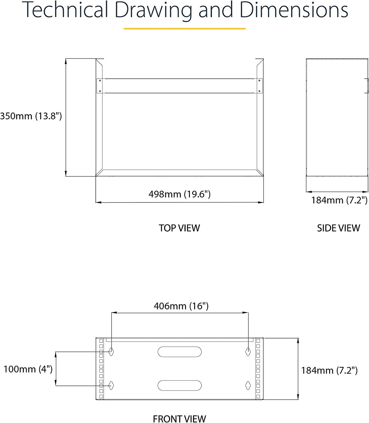 StarTech.com 4U Wall Mount Network Rack - 14 Inch Deep (Low Profile) - 19" Patch Panel Bracket for Shallow Server and IT Equipment, Network Switches - 44lbs/20kg Weight Capacity, Black (WALLMOUNT4) 4U Panel Bracket