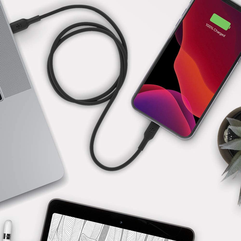 Belkin USB-C to Lightning Cable (iPhone Fast Charging Cable for iPhone 8 or later) Boost Charge MFi-Certified iPhone USB-C Cable, 3ft/1m, Black, Model: CAA003bt1MBK Black 3.3 ft PVC USB C Cable