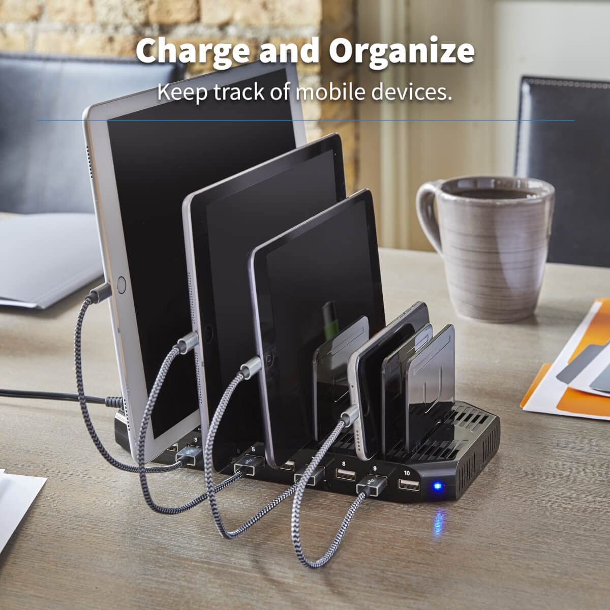 TRIPP LITE 10-Port USB Charging Station Dock with Storage Slots for Tablet iPhone iPad & Laptops (U280-010-ST),Black