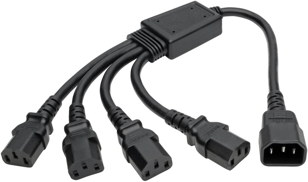 Tripp Lite P004-18N-4XC13 Y Splitter Computer Power Cord 10A 18AWG C14 to 4xC13 Black 18in 18"