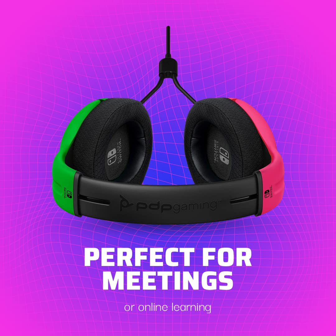 PDP Gaming LVL40 Stereo Headset with Mic for Nintendo Switch - PC, iPad, Mac, Laptop Compatible - Noise Cancelling Microphone, Lightweight, Soft Comfort On Ear Headphones - Splatoon 2 Pink & Green Pink/Green Headset