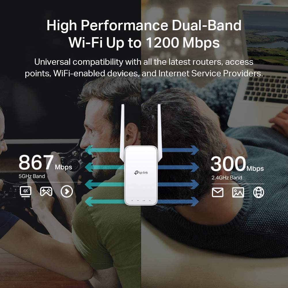 TP-Link AC1200 WiFi Extender(RE315), Covers Up to 1500 Sq.ft and 25 Devices, Up to 1200Mbps Dual Band WiFi Booster Repeater,Access Point, Supports OneMesh