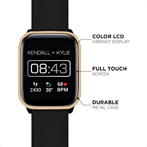 iTouch Kendall + Kylie Smartwatch iPhone and Android Compatible, Pedometer, Walking and Running Tracker for Women and Men (Gold Case and Black/Leopard Print Interchangeable Straps) Gold Case - Black/Leopard Print Straps