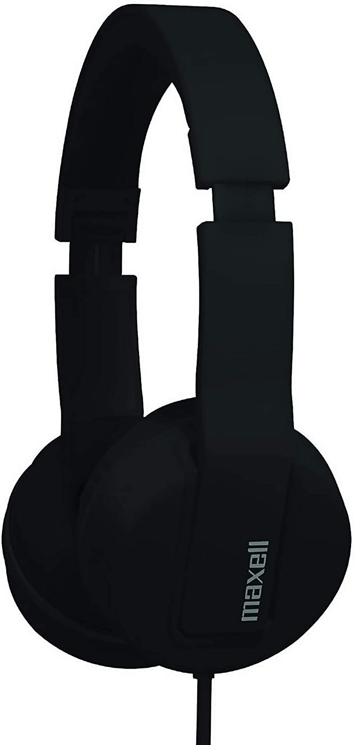 Maxell 290103 Comfort Fit Solids Headphones with Tangle-Free Flat Cable and In-Line Microphone - Black