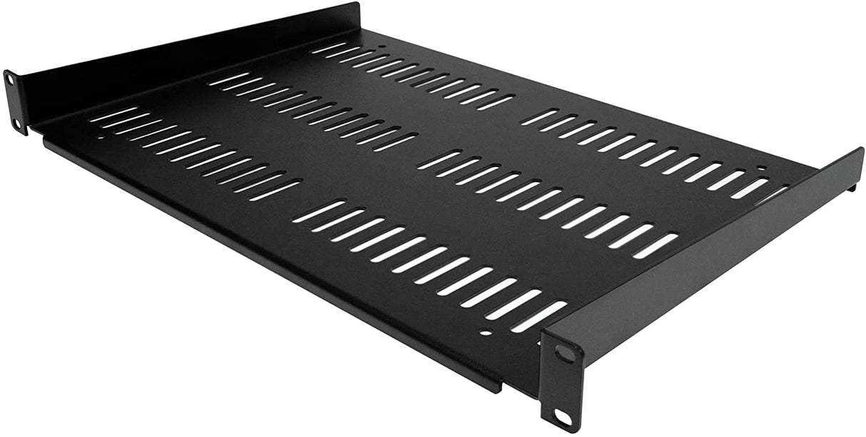 Middle atlantic 1U Server Rack Shelf - Universal Vented Rack Mount Cantilever Tray for 19" Network Equipment Rack & Cabinet - Heavy Duty Steel – Weight Capacity 44lb/20kg - 12" Deep Shelf, Black (SHELF-1U-12-FIXED-V) 1U 12" Depth
