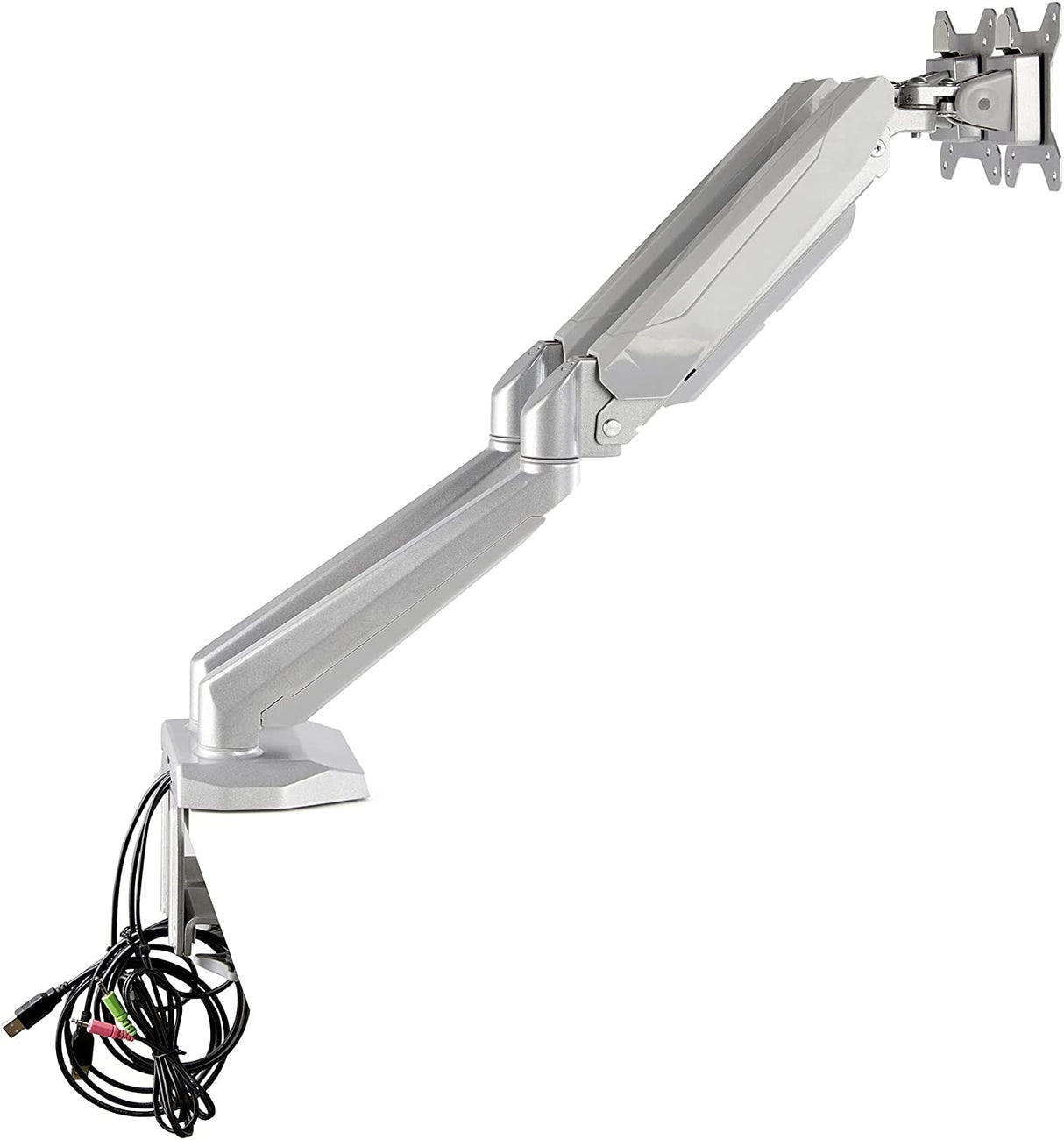 StarTech.com Desk Mount Dual Monitor Arm with USB & Audio - Desk Clamp VESA Mount for up to 32 inch Displays - 2X USB, 2X 3.5mm Audio - Ergonomic Full Motion Dual Monitor Arm - Silver (ARMSLIMDUOS)