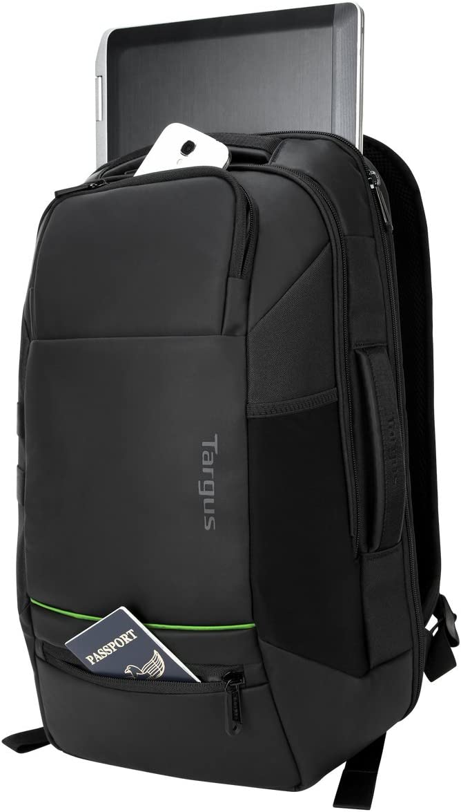 Targus Balance EcoSmart Travel and Checkpoint-Friendly Laptop Backpack Made from Recycled Weather Resistant & PVC-Free Material, Suspension Protection for 15.6-Inch Laptop, Black (TSB921US)