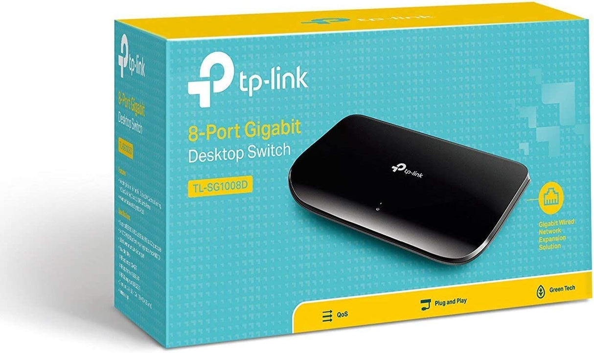 TP-Link 8 Port Gigabit Ethernet Network Switch | Plug and Play | Desktop or Wall-Mount | Plastic Case Ethernet Splitter | Fanless | Traffic Optimization | Unmanaged (TL-SG1008D)