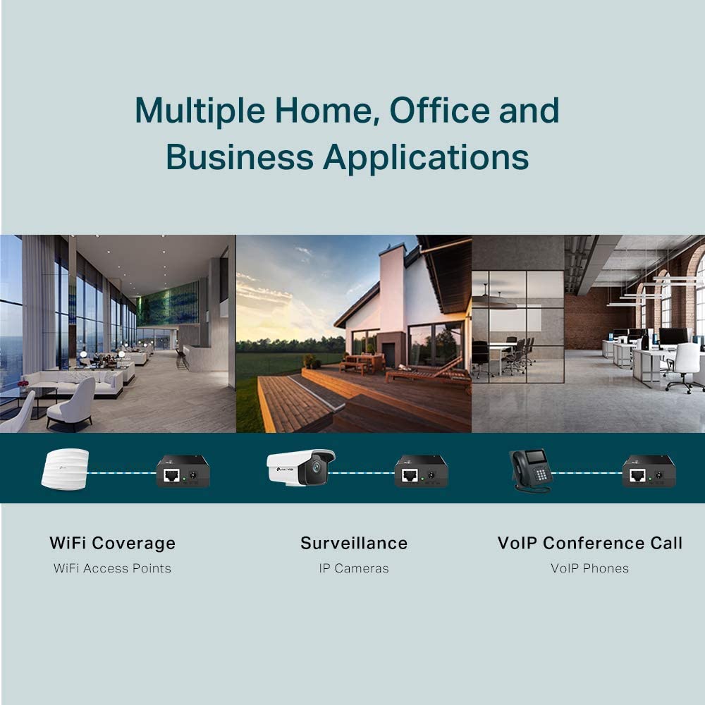 TP-LINK 802.3af Gigabit PoE Injector | Convert Non-PoE to PoE Adapter | Auto Detects the Required Power, up to 15.4W | Plug & Play | Distance Up to 100 meters (328 ft.) | Black (TL-PoE150S) PoE Injector (15W)