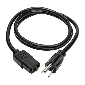 Tripp Lite Standard Computer Power Cord 10A,18AWG (NEMA 5-15P to IEC-320-C13) 4-ft.(P006-004) Black 4ft. Power Cord