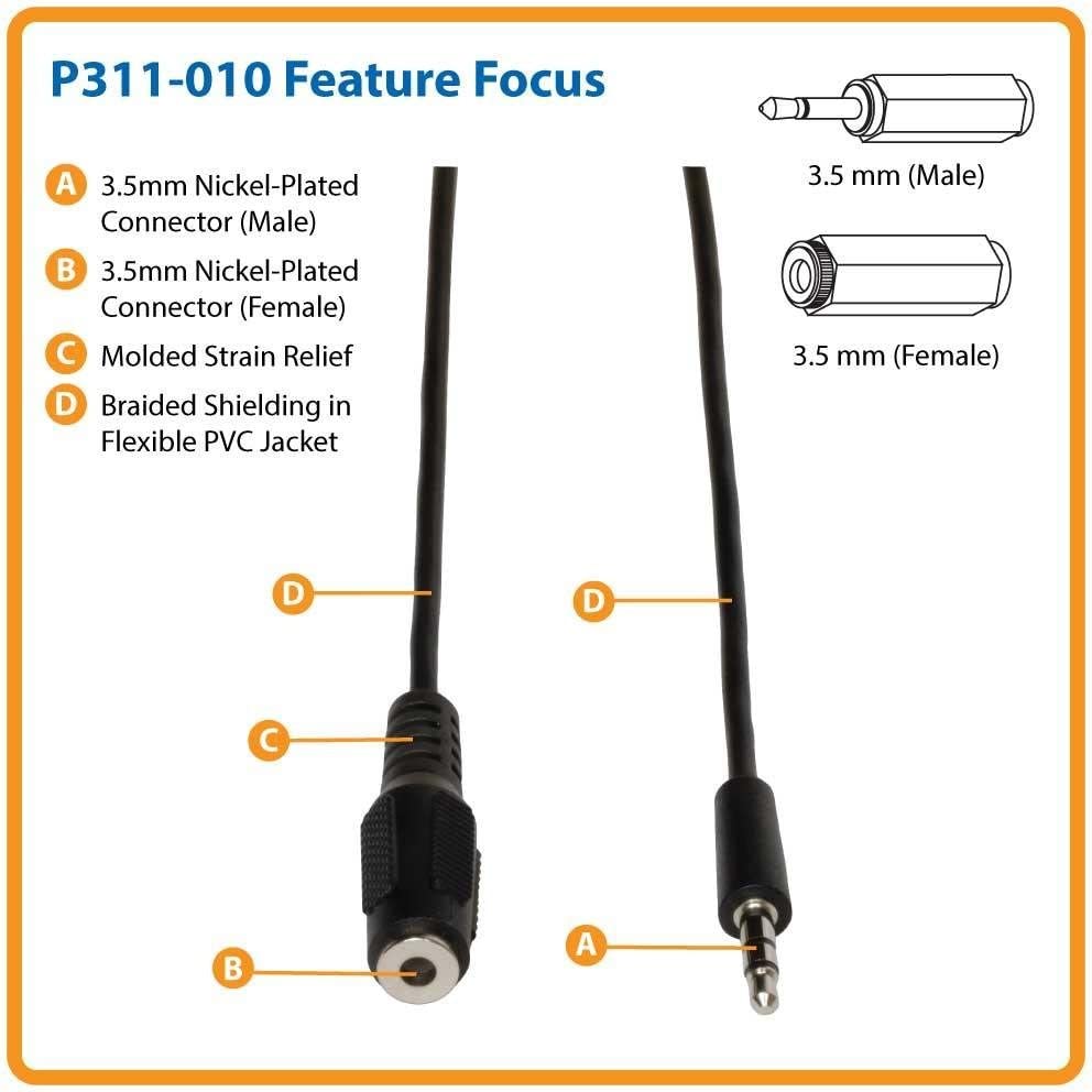 Tripp Lite 3.5mm Mini Stereo Audio Extension Cable for Speakers and Headphones (M/F), 25-ft.(P311-025) 25-feet