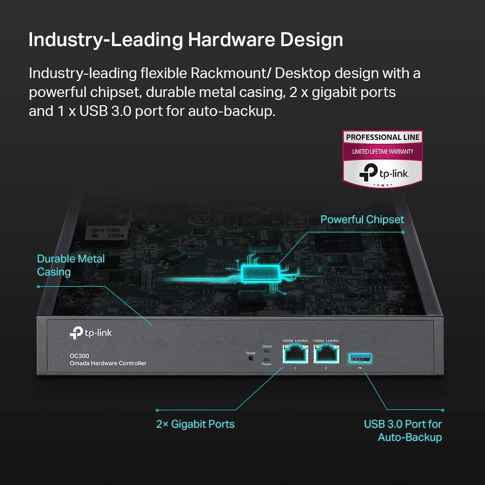 TP-Link Omada Hardware Controller | SDN Integrated | 2 Gigabit Port + 1 USB 3.0 Port | Manage Up to 500 Devices | Easy & Intelligent Network Monitor & Maintenance | Cloud Access & Omada App (OC300)
