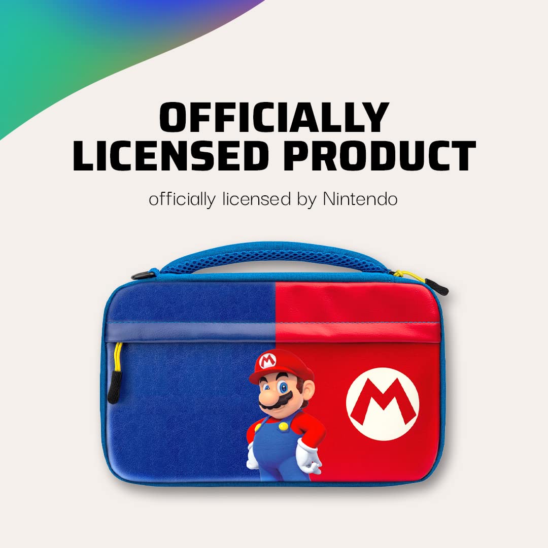 PDP Gaming Officially Licensed Switch Commuter Case - Mario - Semi-Hardshell Protection - Protective PU Leather - Holds 14 Games & Console - Works with Switch OLED & Lite - Perfect for Kids / Travel Power Pose Mario