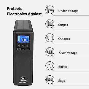 Vertiv Liebert PSA5 1000VA 600W line-interactive UPS with AVR technology and battery backup, 10 outlets and three-year, full unit replacement warranty (PSA5-1000MT120), Black 1000VA/600W