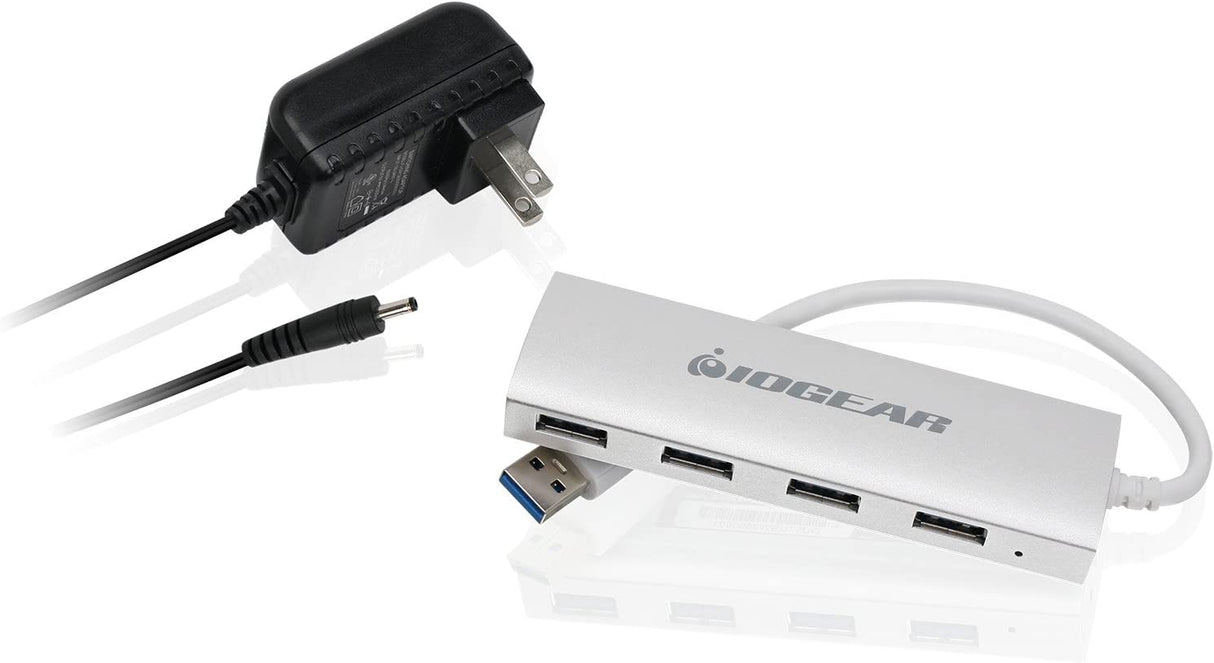 IOGEAR Powered 4 Port USB 3.0 Hub - 1 USB 3.0 In - 4 USB 3.0 Out - 5Gbps Data Transfer Rate - Compatible with Mac and Win - Aluminum Housing - GUH304P Met P4P Hub, 4-Port USB 3.0 Powered Hub