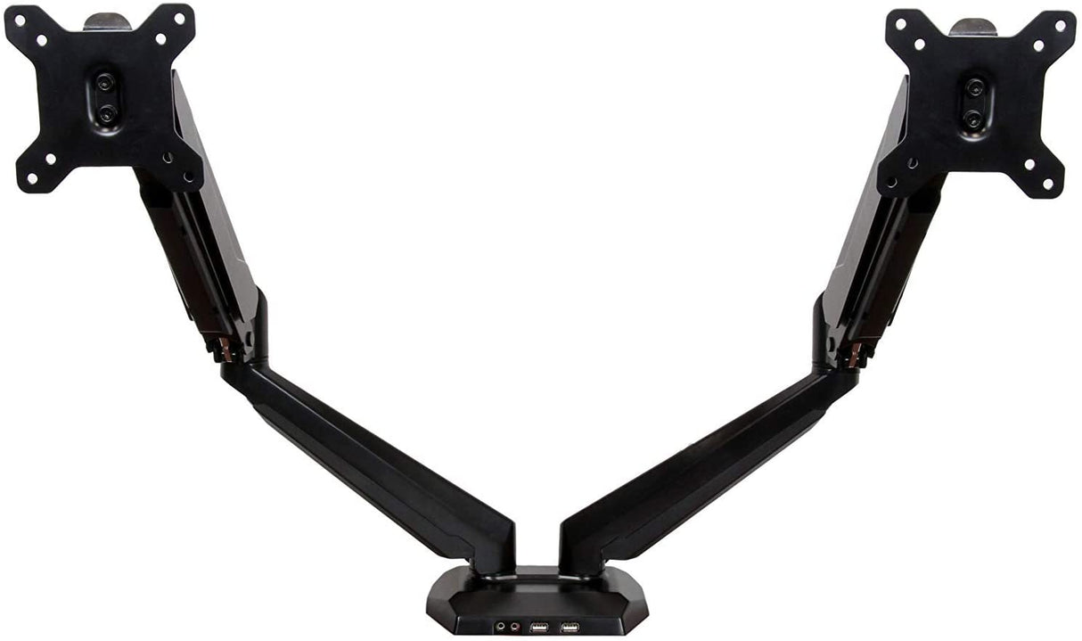 StarTech.com Desk Mount Dual Monitor Arm - Adjustable - Supports Monitors 12” to 30” - Full Motion VESA Mount Double Monitor Arm - Desk Clamp - Black (ARMSLIMDUO) Desk Mount - Pass-thru USB & Audio Full Motion Spring Arms
