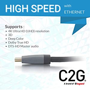 C2g/ cables to go C2G 50629 Select 4K UHD High Speed HDMI Cable (60Hz) with Ethernet M/M, In-Wall CL2-Rated, Black (12 Feet, 3.65 Meters) 12ft