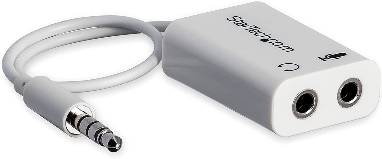 StarTech.com 4 Position Microphone and Headphone Splitter – 3.5 mm – 4 Pin / 4 Pole – Mic and Audio Combo Splitter Cable (MUYHSMFFADW), White