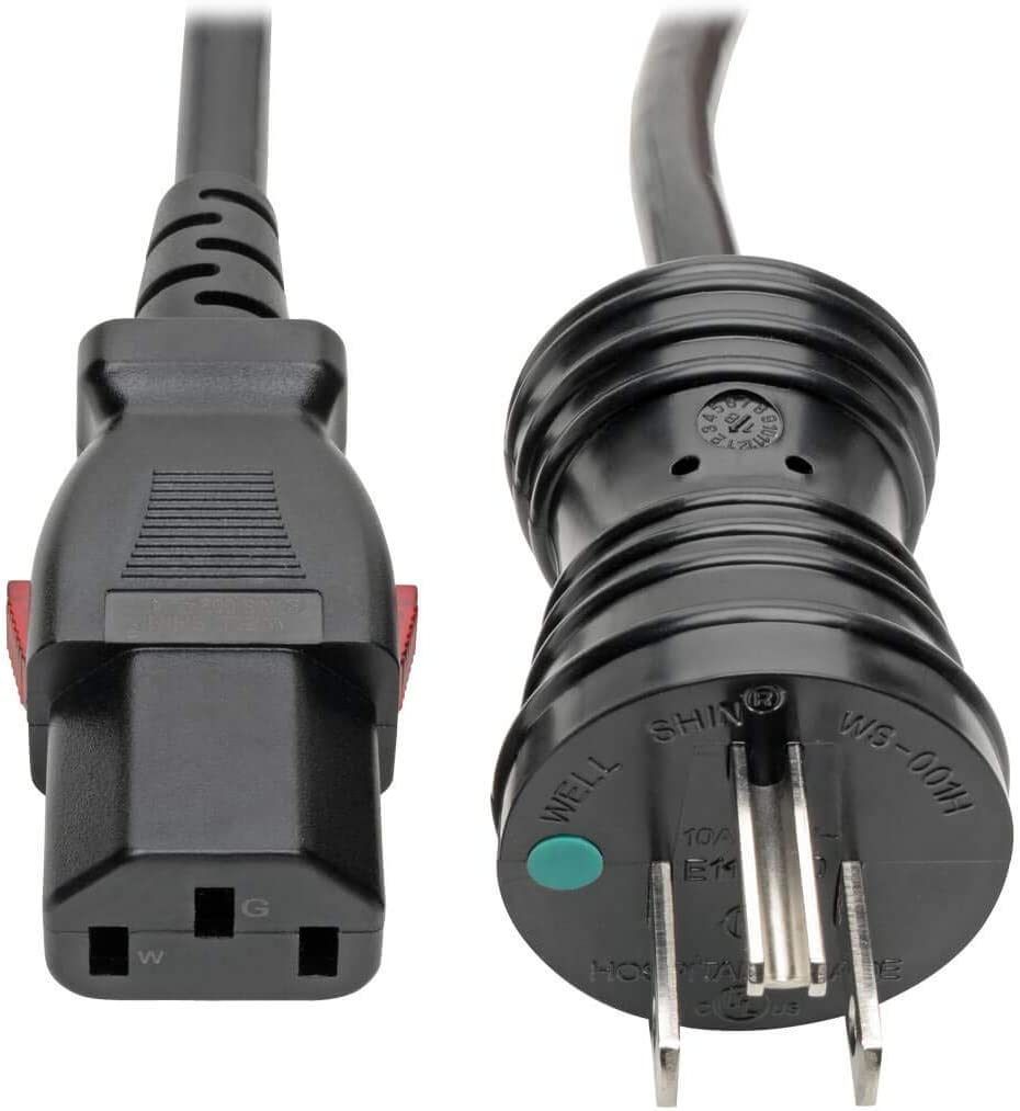 Tripp Lite Hospital-Grade Computer Power Cord (Nema 5-15P to C13), Locking C13 Connector, 10A, 125V, 18AWG, 15 ft. (P006-L15-HG10) 15 ft Hospital Grade