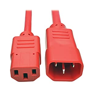 Tripp Lite 3 ft. Heavy Duty Power Extension Cord, C14 to C13, 15A, 14 AWG, Red (P005-003-ARD) Red 3 ft. Cord