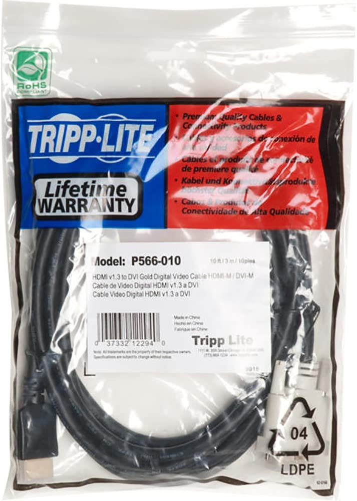 Tripp Lite HDMI to DVI Cable, Digital Monitor Adapter Cable (HDMI to DVI-D M/M) 10-ft.(P566-010) , Black 10-feet