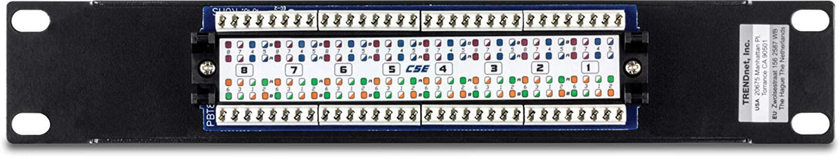 TRENDnet 8 Port Cat5/5e Unshielded Patch Panel,TC-P08C5E, Wallmount or Rackmount, 10 Inch Wide, 8 x Gigabit RJ-45 Ethernet Ports, 100 Mhz Connection, Color Coded Labeling,110 IDC Terminal Blocks,black