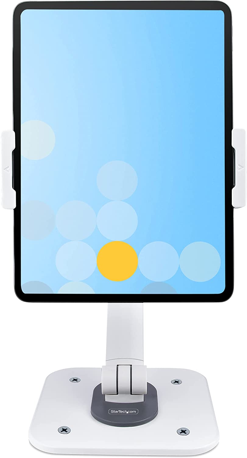 StarTech.com Adjustable Tablet Stand for Desk - Wall Mountable - Capacity 2.2lb (1kg) - Ergonomic Articulating Universal Tablet Stand - Tablet Holder for Desk Pivot/Swivel/Rotate (ADJ-Tablet-Stand-W)