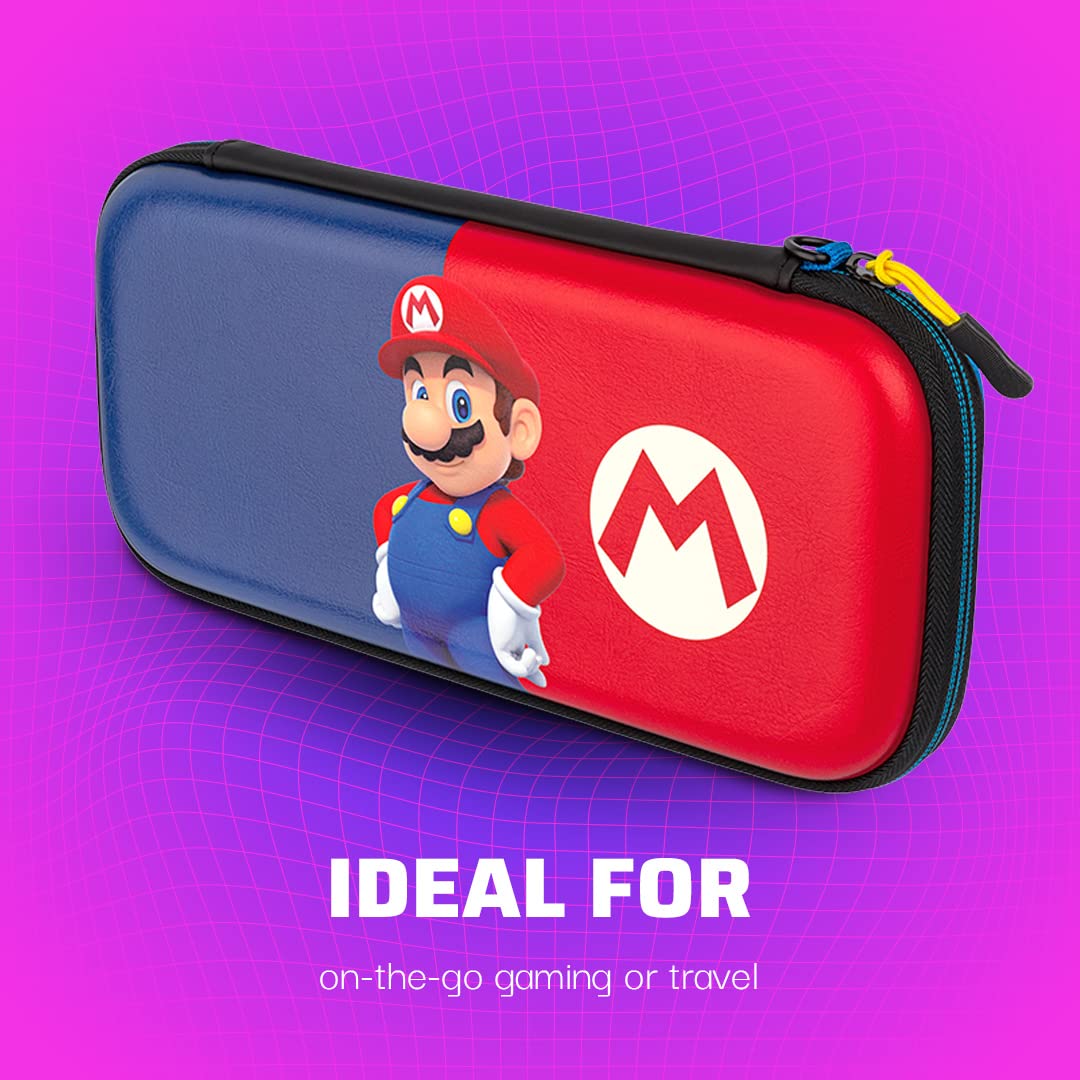 PDP Gaming Officially Licensed Switch Slim Deluxe Travel Case - Mario - Semi-Hardshell Protection - Protective PU Leather - Holds 14 Games & Console - Works with Switch OLED & Lite - Perfect for Kids Power Pose Mario
