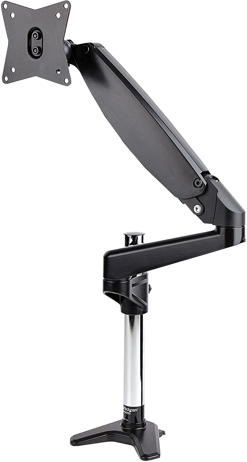 StarTech.com Desk Mount Monitor Arm for Single VESA Display up to 32" or 49" Ultrawide 8kg/17.6lb - Full Motion Articulating & Height Adjustable - C-Clamp, Grommet - Single Monitor Arm (ARMPIVOTE2)