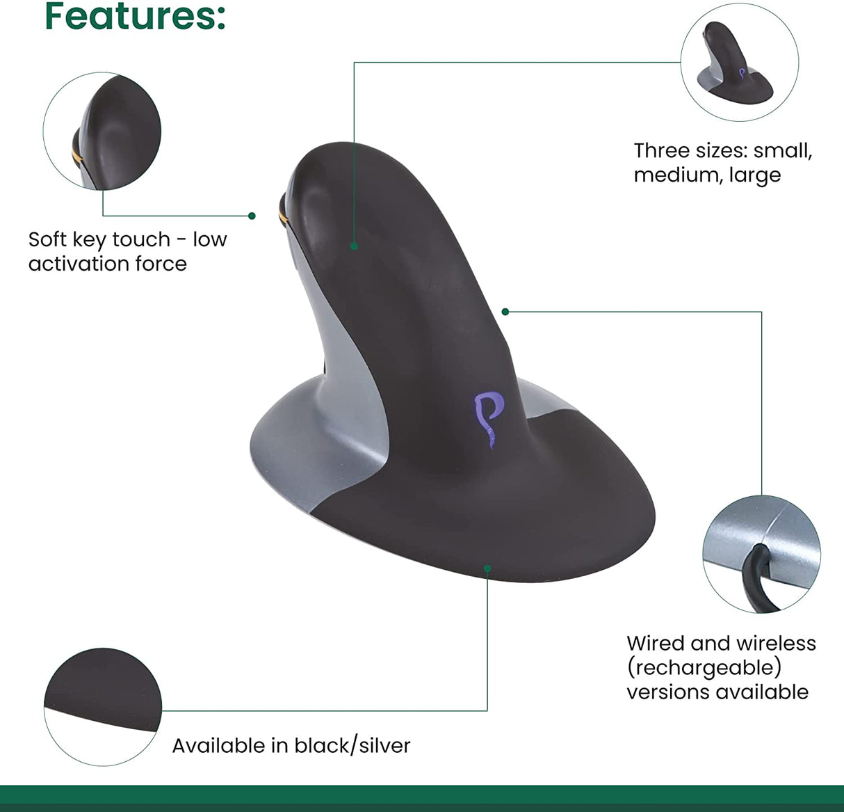 Posturite Wired Penguin Mouse - Small (9820098)