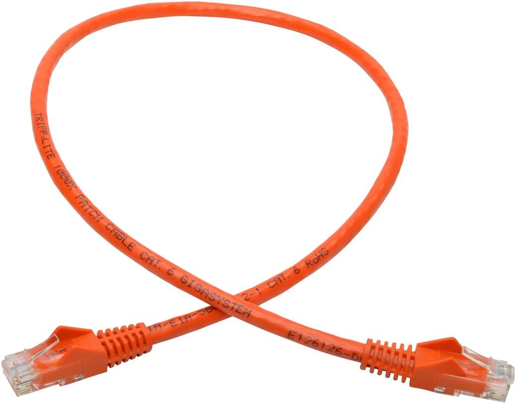Tripp Lite Cat6 Gigabit Ethernet Snagless Molded Patch Cable UTP Orange RJ45 M/550Mhz 2Ft 2' (N201-002-OR) 2-ft. Orange