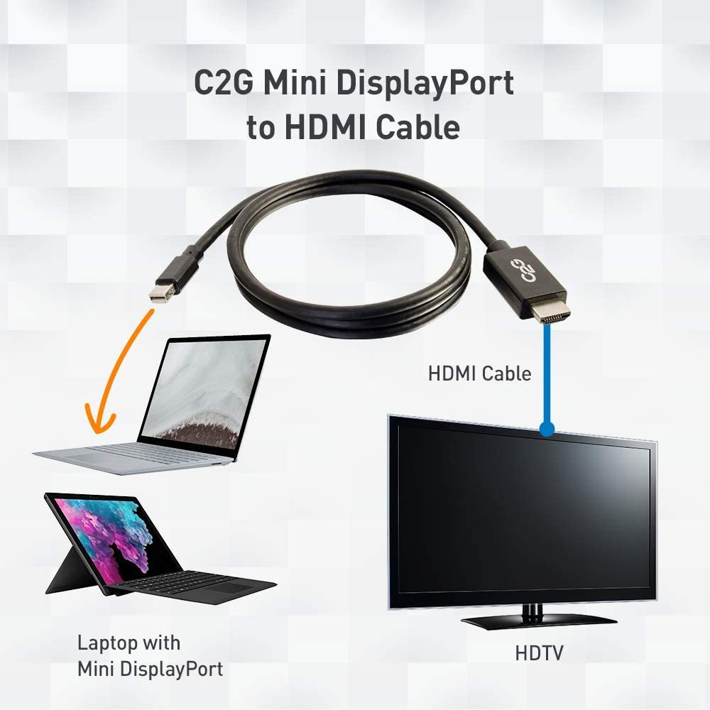 C2g/ cables to go C2G Mini Display Port Adapter, Display Port to HDMI, Male to Male, Black, 6 Feet (1.82 Meters), Cables to Go 54421 Mini DisplayPort To HDMI Cables 6 Feet Black