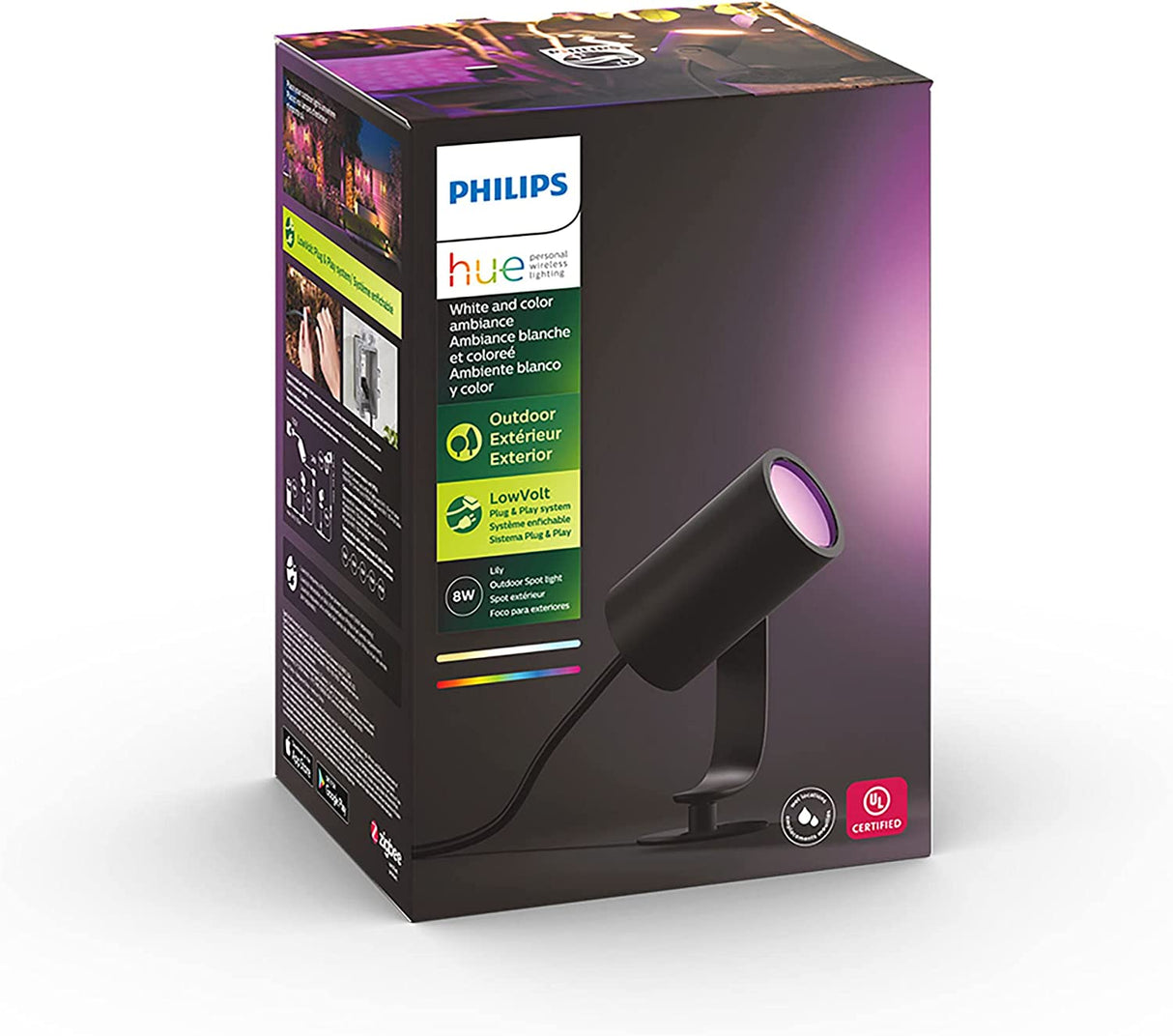 Philips Hue Lily White & Color Outdoor Smart Spot Light Extension (Hue Hub & Power Source Required), 1 Hue White & Color Smart Spot Light + Mount kit, Works with Alexa, HomeKit & Google Assistant