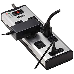 Tripp Lite Surge Protector Power Strip 8-Outlet Metal 1 USB-A & 1 USB C Charging Ports 3.9A Shared 8ft Cord (TLM88USBC)