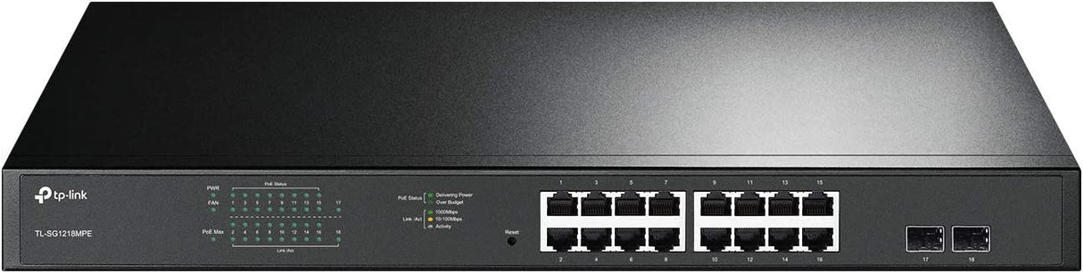 TP-Link TL-SG1218MPE | 16 Port Gigabit PoE Switch | Easy Smart Managed | 16 PoE+ Ports @250W, 2 Non-PoE Ports, 2 Combo SFP Slots | QoS, Vlan, IGMP & LAG | Limited Lifetime Protection | Port Priority 18 Port w/ 16 PoE+ Port
