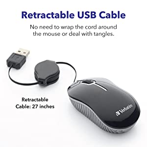 Verbatim Wired Optical Computer Mini USB-A Mouse - Plug & Play Corded Travel Mouse – Black 98113 BLACK USB-A