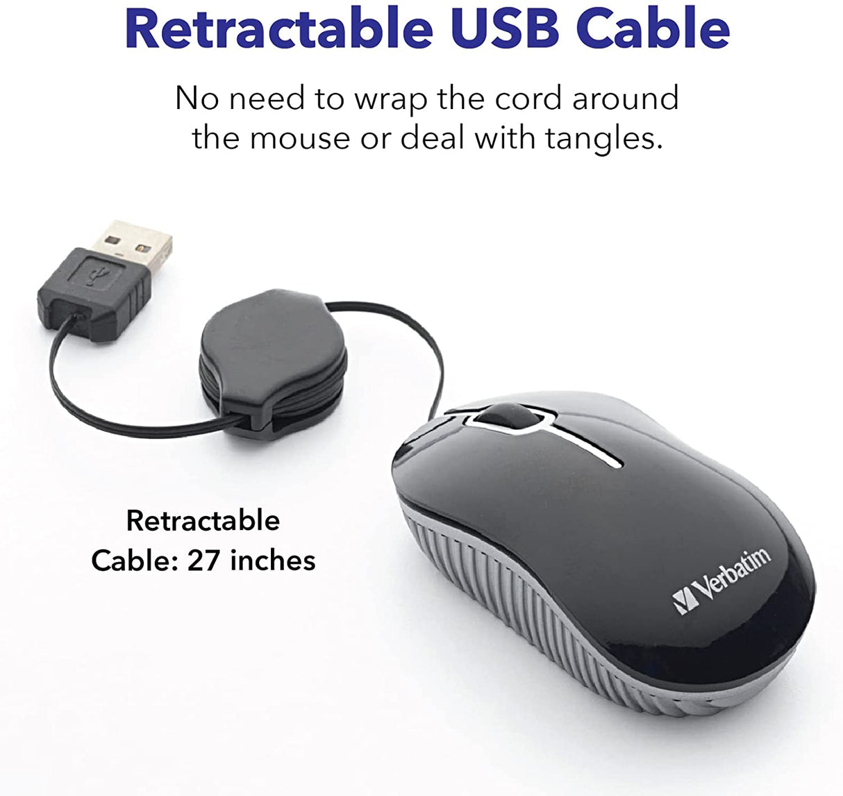 Verbatim USB Corded Mini Travel Optical Wired Mouse for Mac and PC - Commuter Series Blue