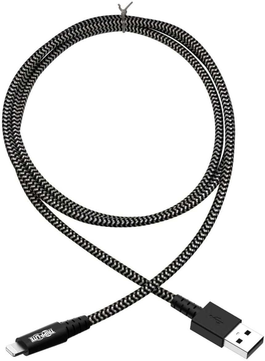 Tripp Lite Heavy Duty USB to Lightning Charging & Data Cable, Heavy Duty with Braided Jacket, MFi Certified for Apple iPhone, iPad & iPod - 6 Feet / 1.8 Meters, 2-Year Warranty (M100-006-HD) Black/White 6 ft. (Heavy Duty)
